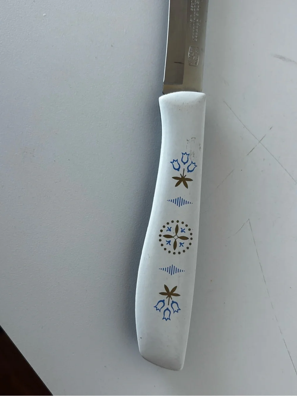 Vintage  Ekco Vanadium Stainless USA  Knife Blue Dutch Tulip Design  MCM VTG
